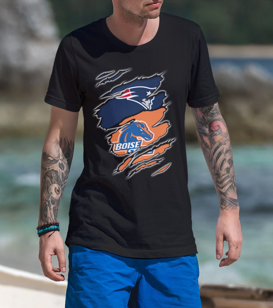 New England Patriots And Boise State Broncos Logo Mashup T-Shirt