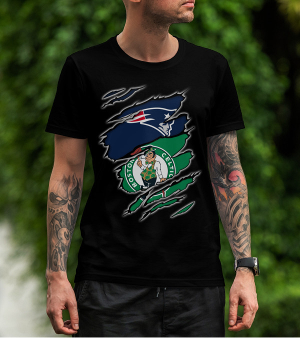 New England Patriots Boston Celtics Logo Mashup T-Shirt