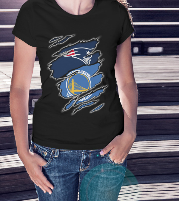 New England Patriots Golden State Warriors Fan Collaboration T-Shirt
