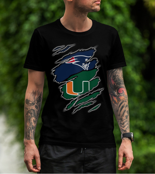 New England Patriots Miami Hurricanes Claw Marks T-Shirt