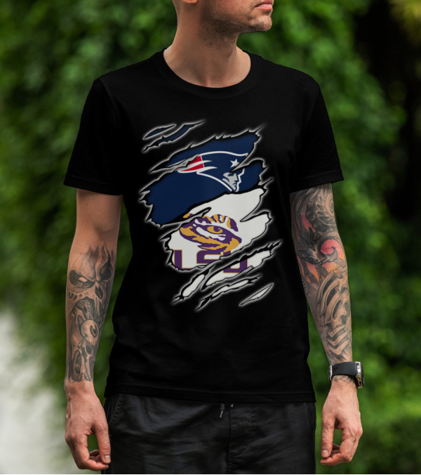 New England Patriots And LSU Tigers Logo Mashup T-Shirt