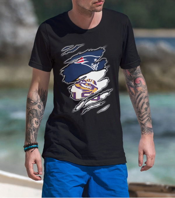 New England Patriots And LSU Tigers Logo Mashup T-Shirt