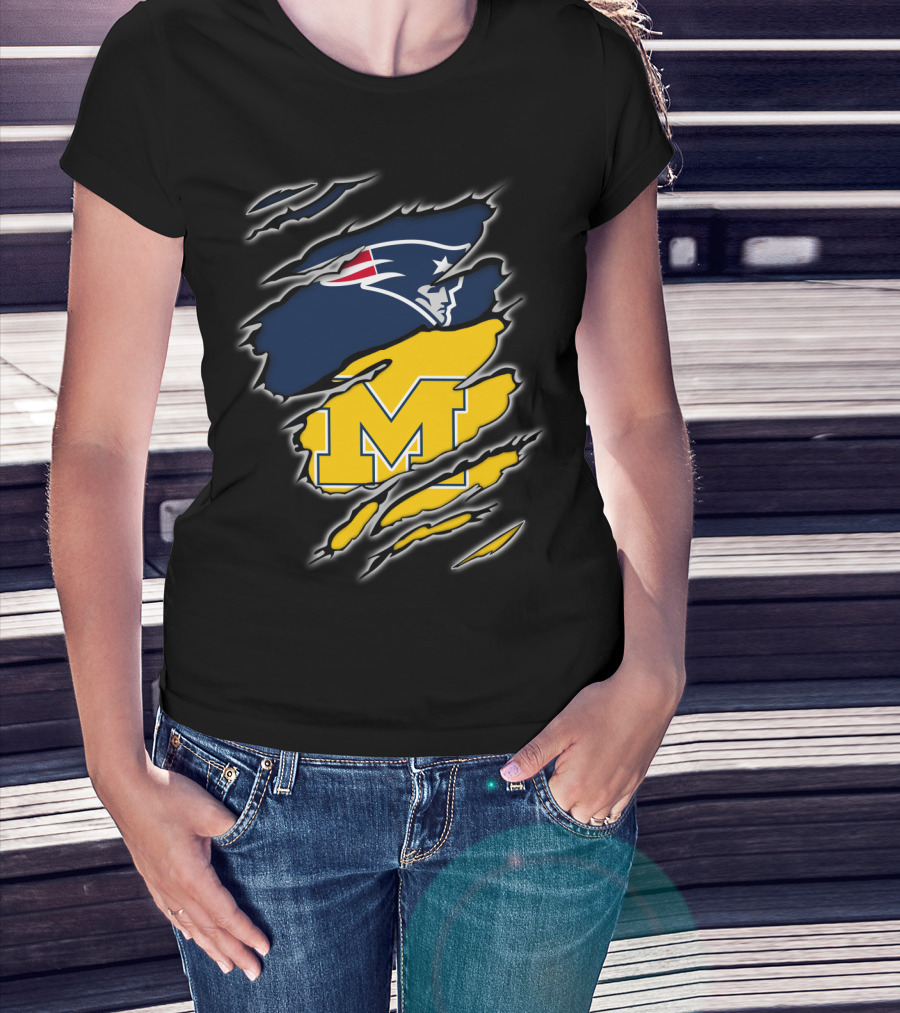 Patriots Logo And Michigan Block M Claw Marks T-Shirt