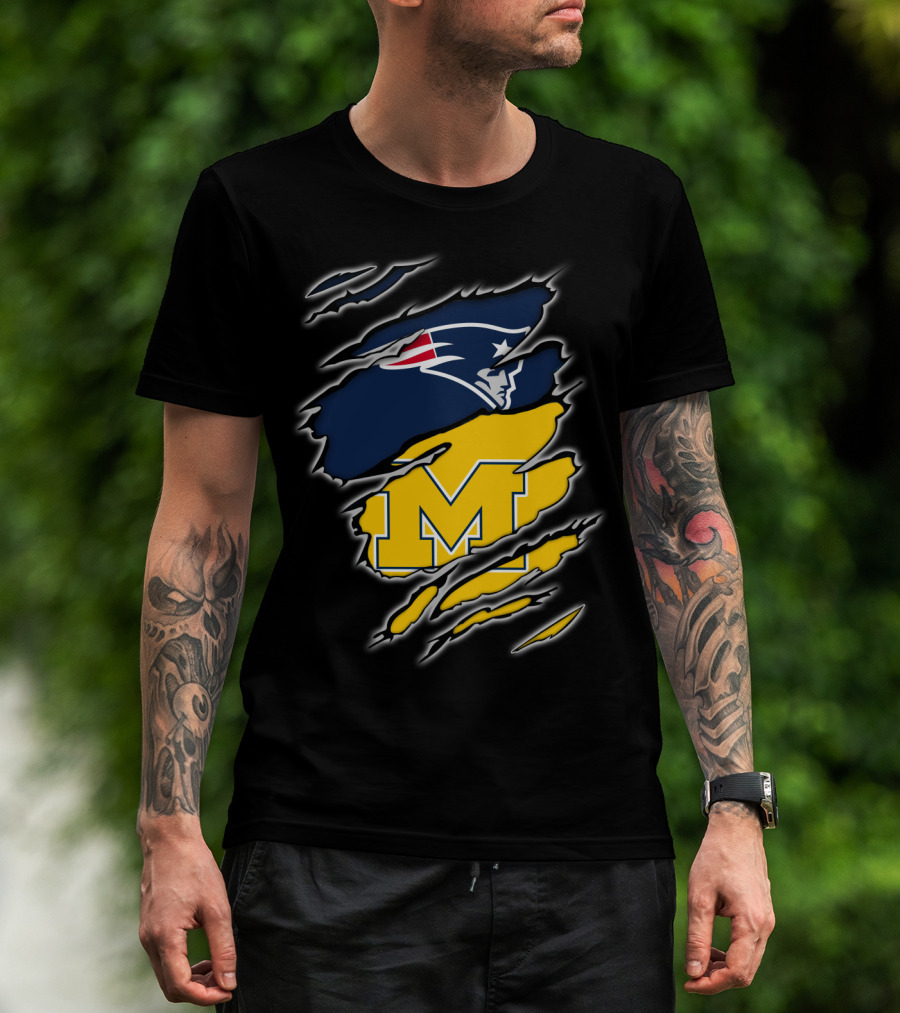 Patriots Logo And Michigan Block M Claw Marks T-Shirt