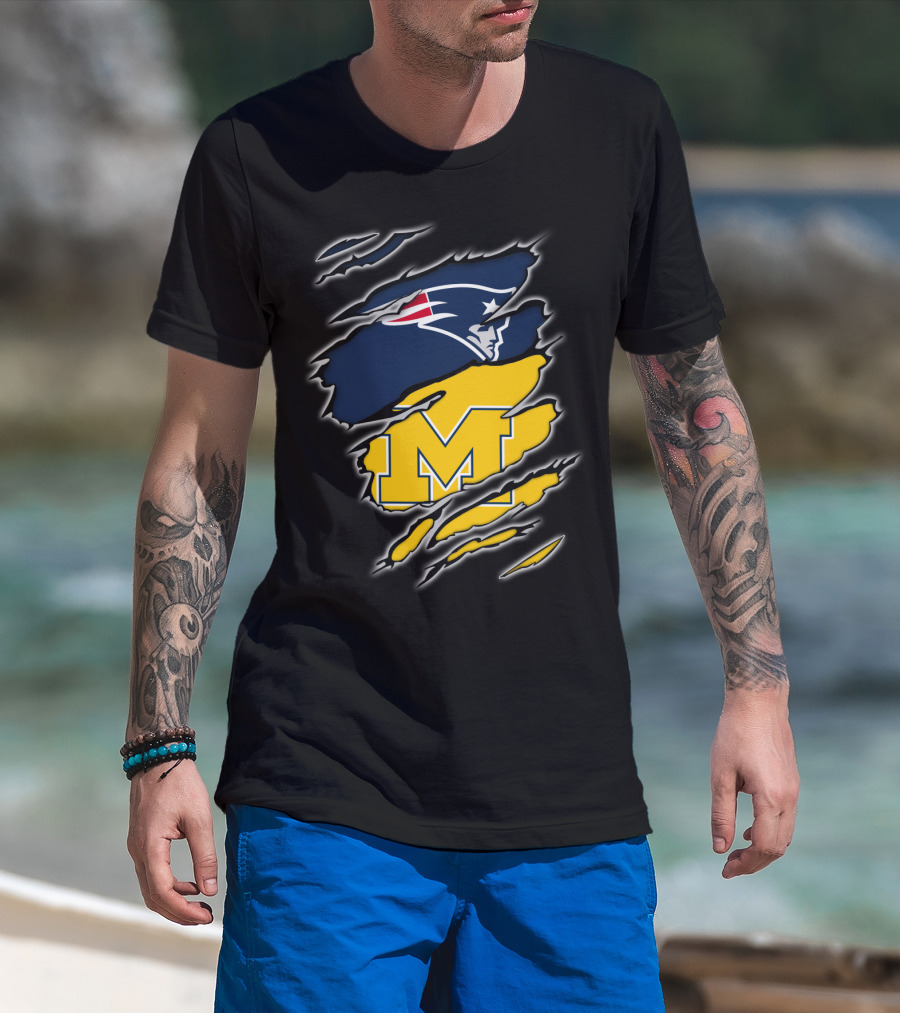 Patriots Logo And Michigan Block M Claw Marks T-Shirt