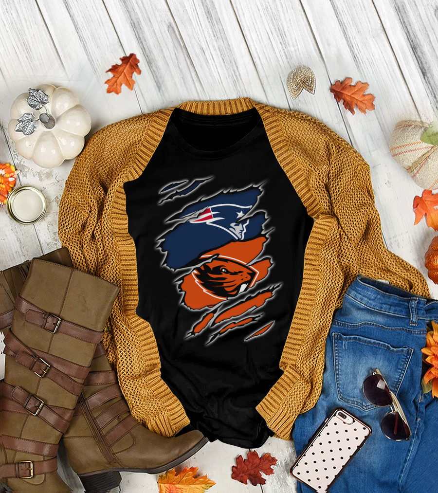 New England Patriots and Oregon State Beavers Logo Mashup T-Shirt