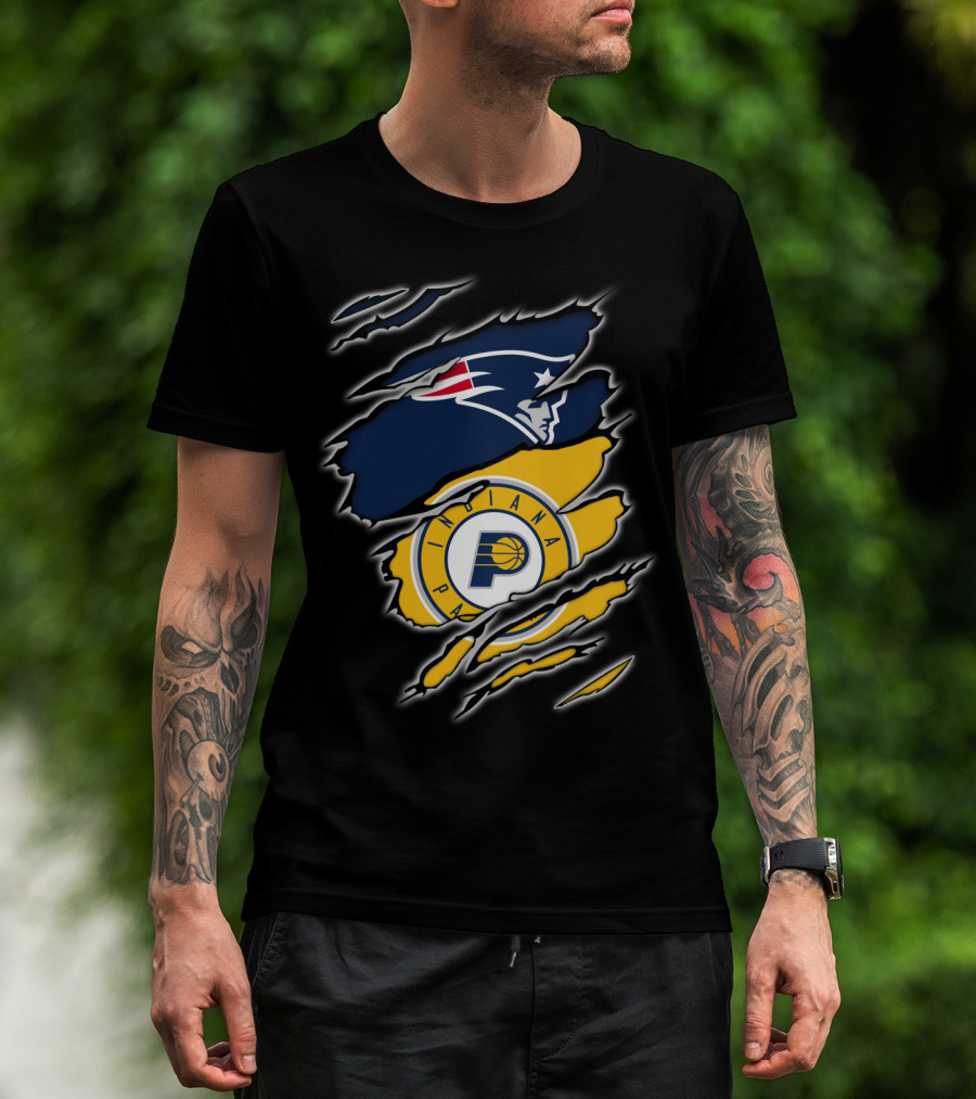 New England Patriots And Indiana Pacers Logos Combined T-Shirt