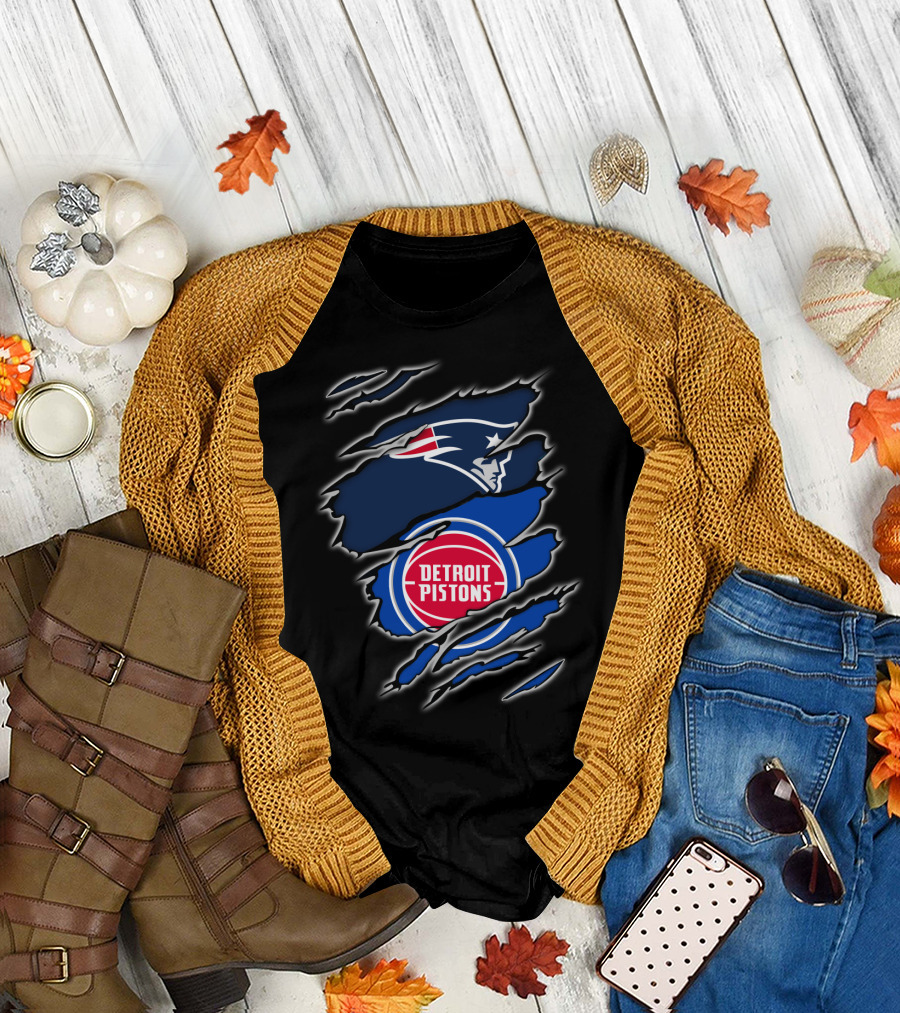 New England Patriots and Detroit Pistons Fan Crossover T-Shirt