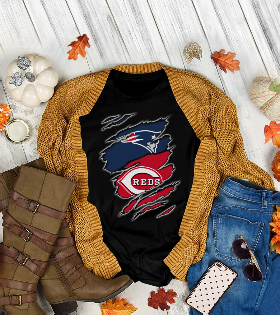 Patriots and Cincinnati Reds Fan Collaboration T-Shirt