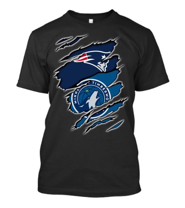 New England Patriots And Minnesota Timberwolves Logos Claw Rip T-Shirt