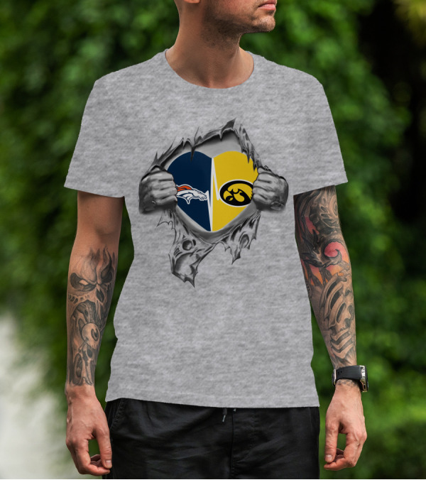 Denver Broncos Iowa Hawkeyes Heart Logo Fusion T-Shirt