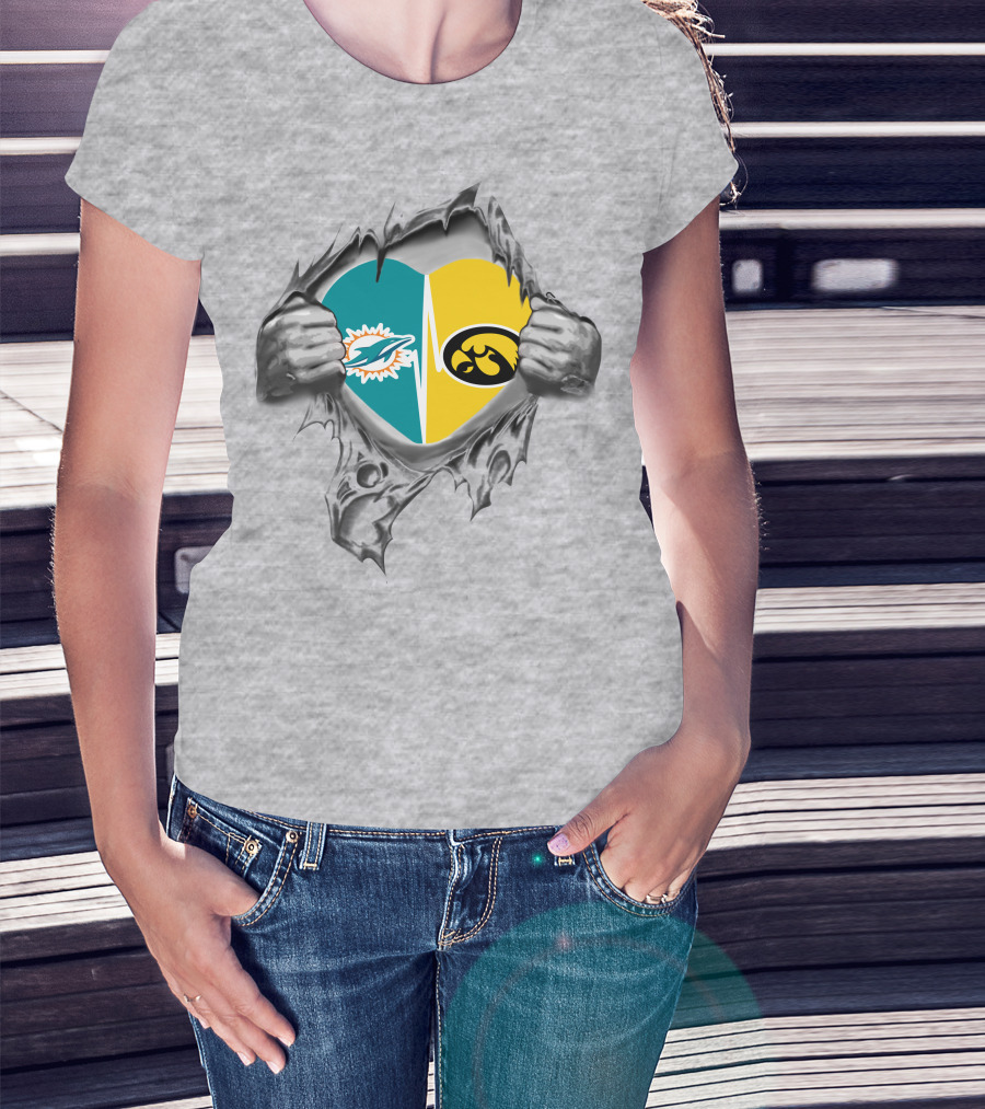 Miami Dolphins Iowa Hawkeyes Heart T-Shirt
