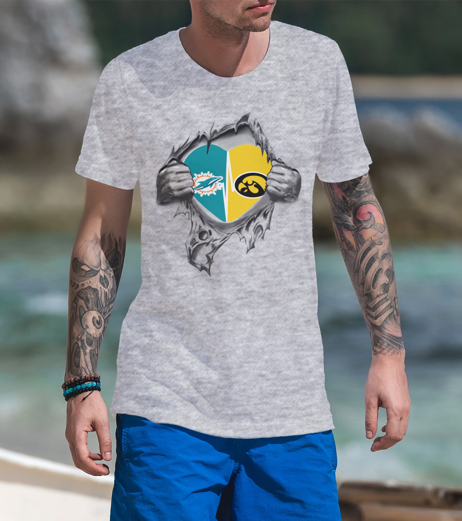 Miami Dolphins Iowa Hawkeyes Heart T-Shirt