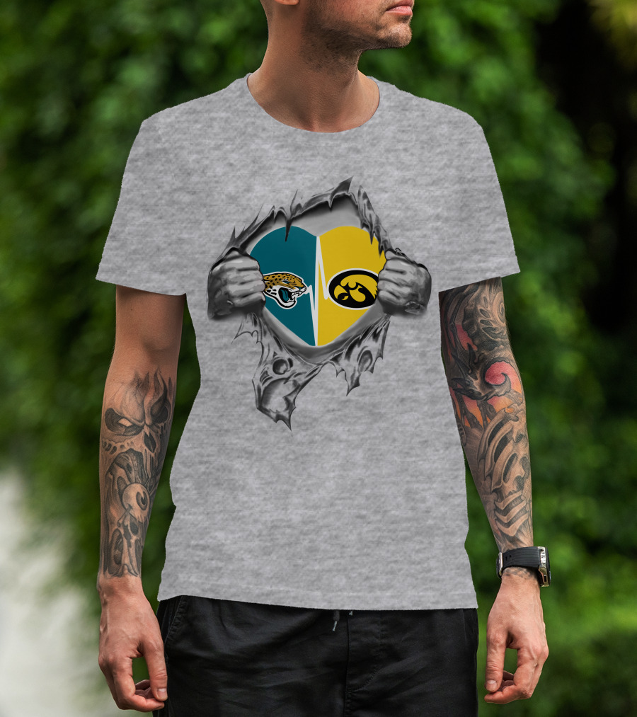 Hawkeyes Jaguars Heartbeat Logo Fusion Gray Background T-Shirt