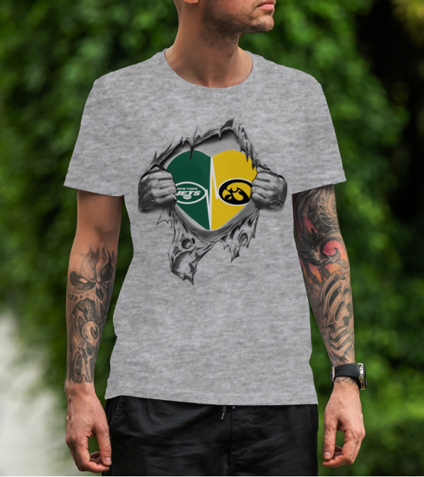 New York Jets Iowa Hawkeyes Heartbeat Fusion T-Shirt