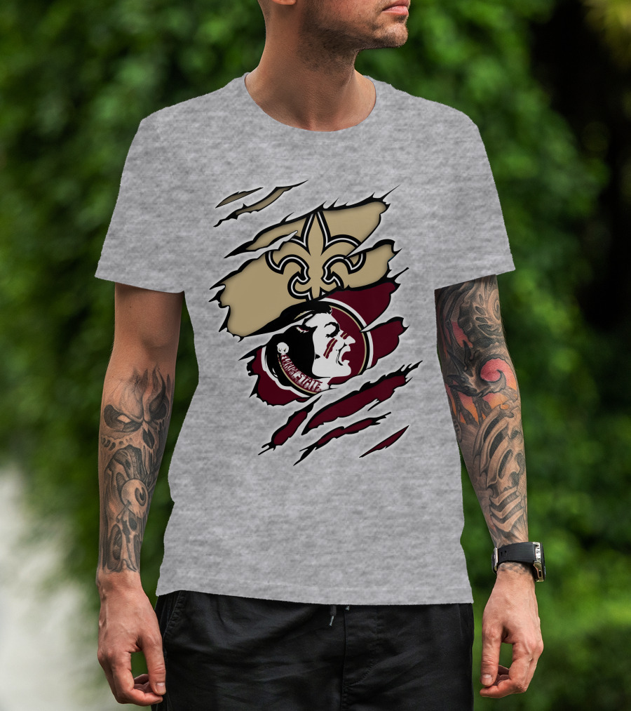 Saints Seminoles Logo Fusion With New Orleans And Florida State Elements T-Shirt