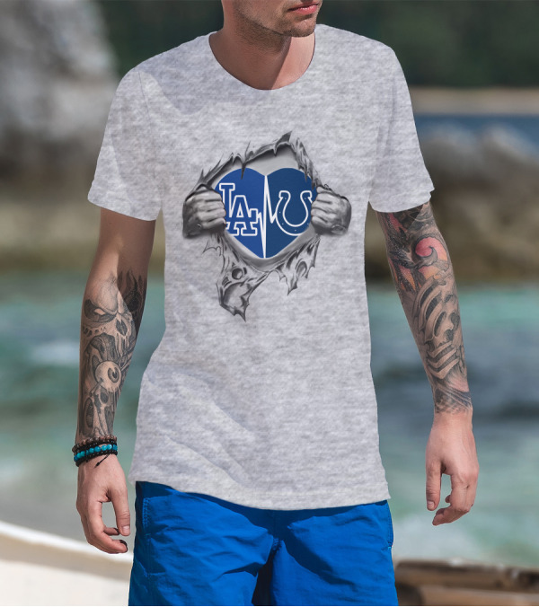 Colts Dodgers Heart LA Horseshoe Blue Split T-Shirt