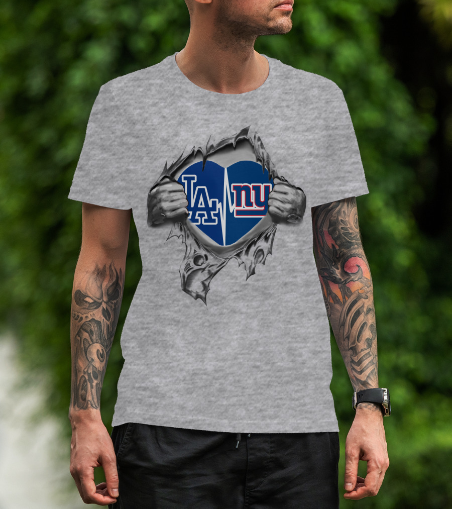 Giants Dodgers La Heart Torn Steel T-Shirt