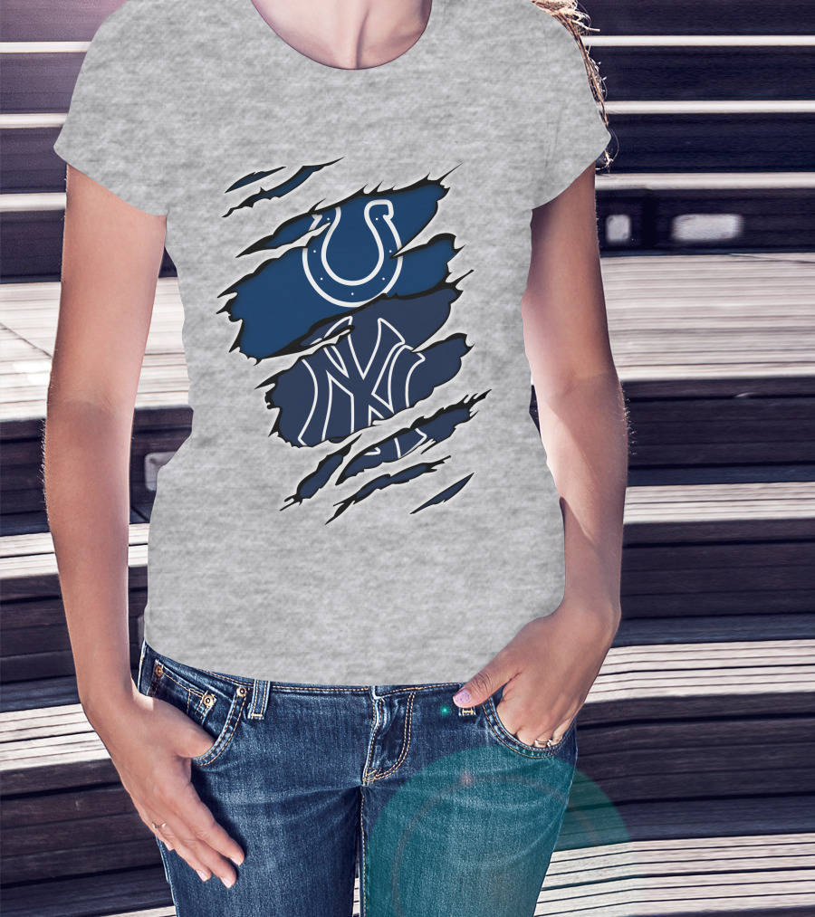 Colts Yankees Sports Crossover Logo Claw Marks T-Shirt