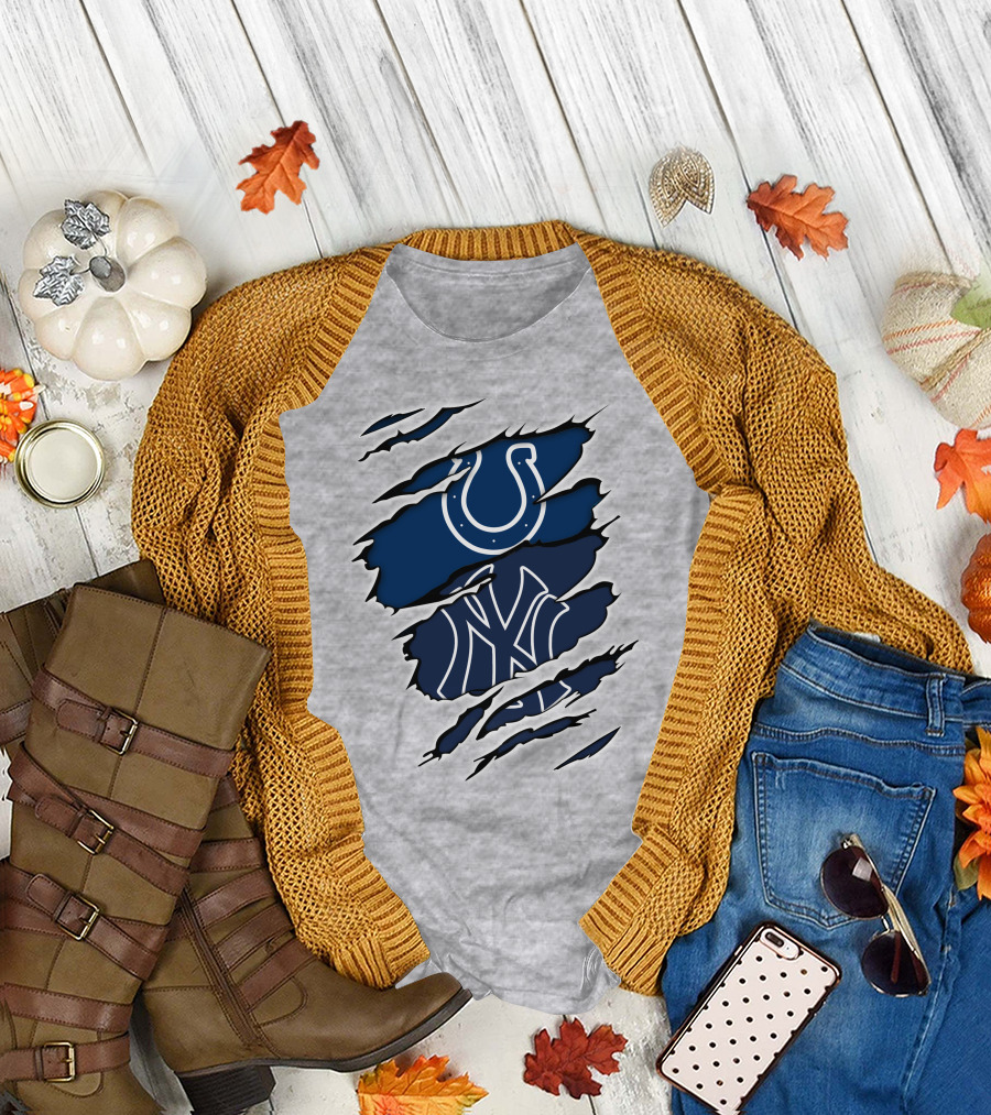 Colts Yankees Sports Crossover Logo Claw Marks T-Shirt