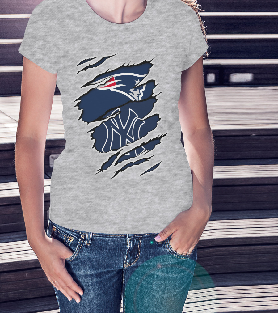 Patriots Yankees Fan Crossover Team Logos T-Shirt