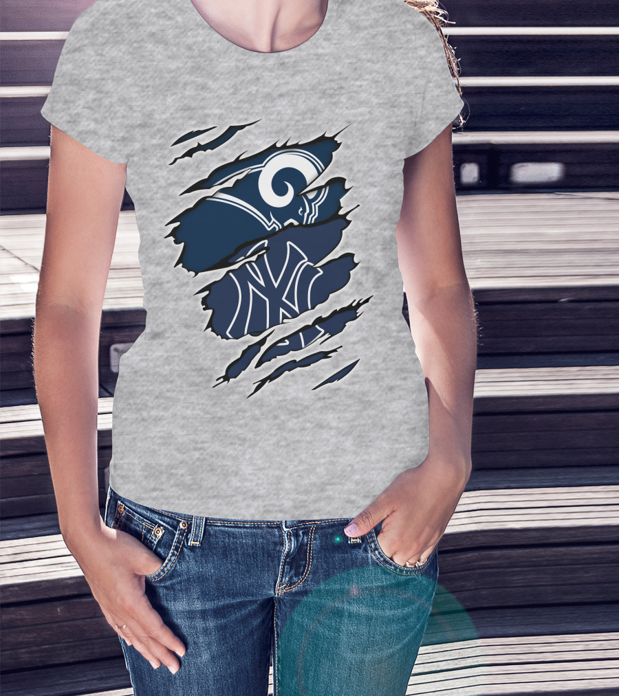 Rams Yankees Logo Fusion Iconic Sports Collaboration T-Shirt