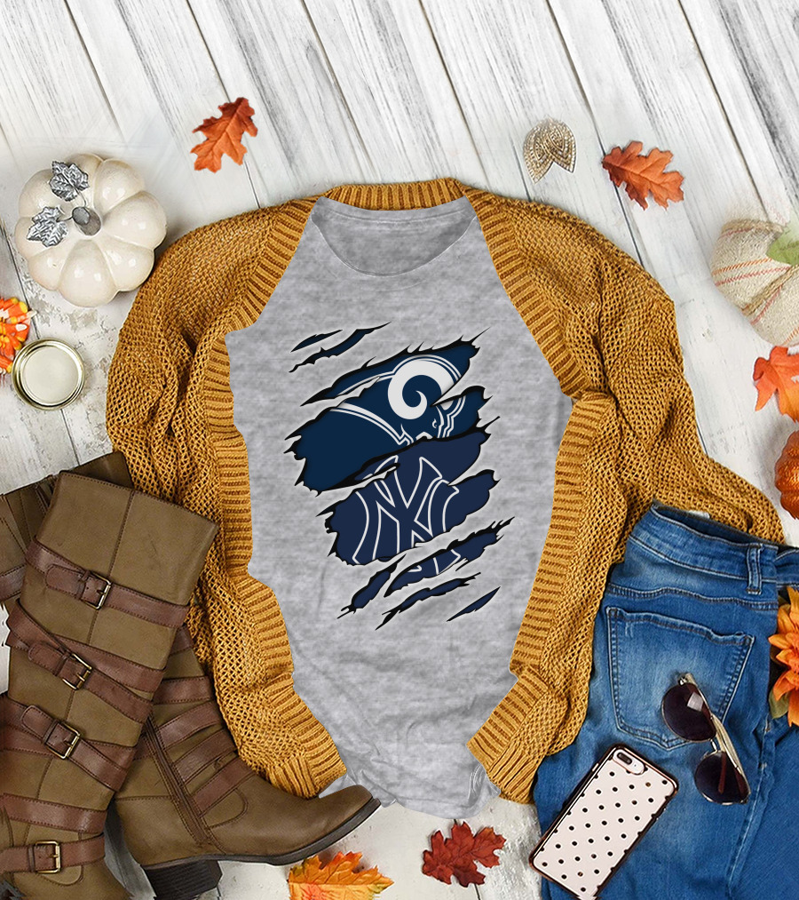 Rams Yankees Logo Fusion Iconic Sports Collaboration T-Shirt