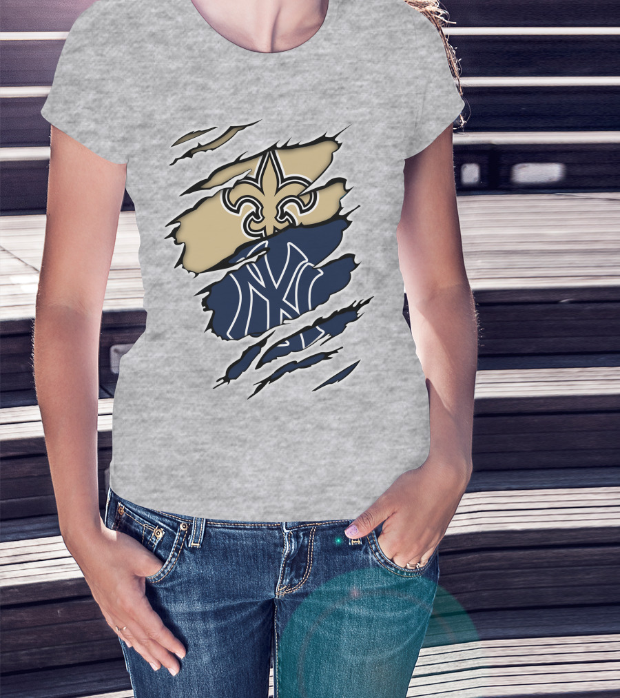 Fleur-De-Lis Saints And Yankees Ny Logo Mashup T-Shirt