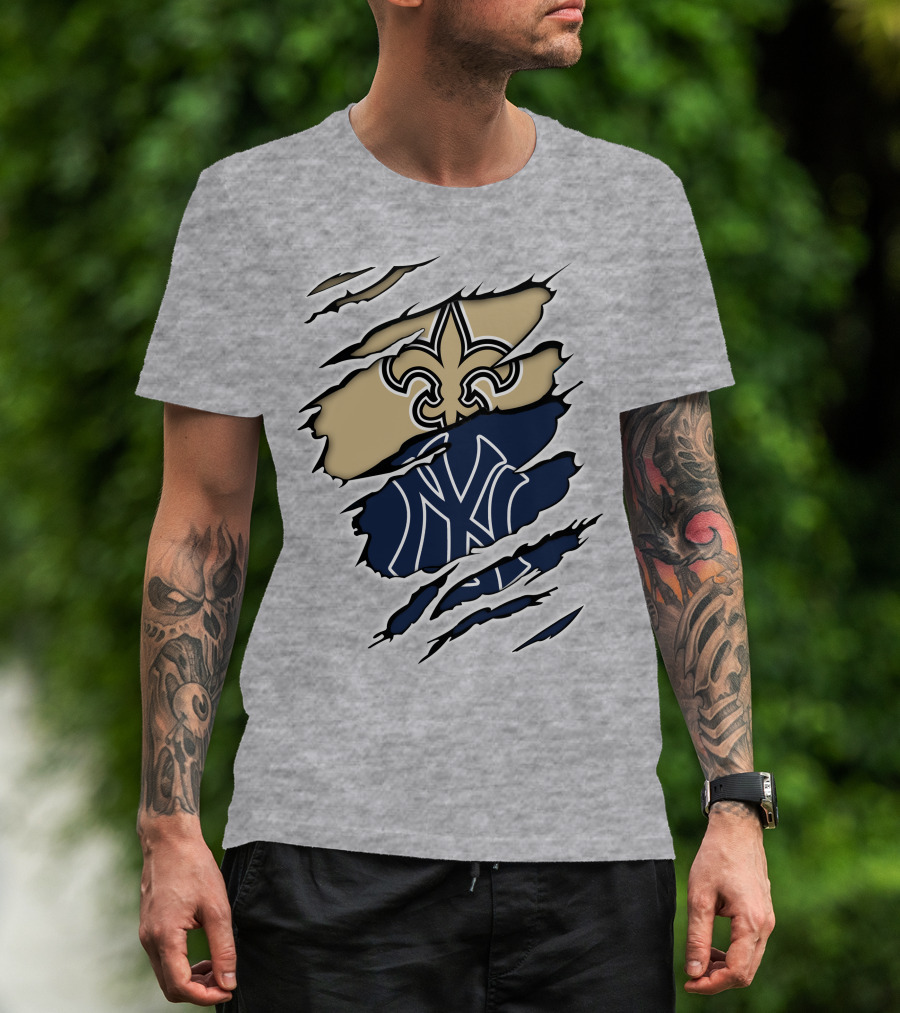 Fleur-De-Lis Saints And Yankees Ny Logo Mashup T-Shirt