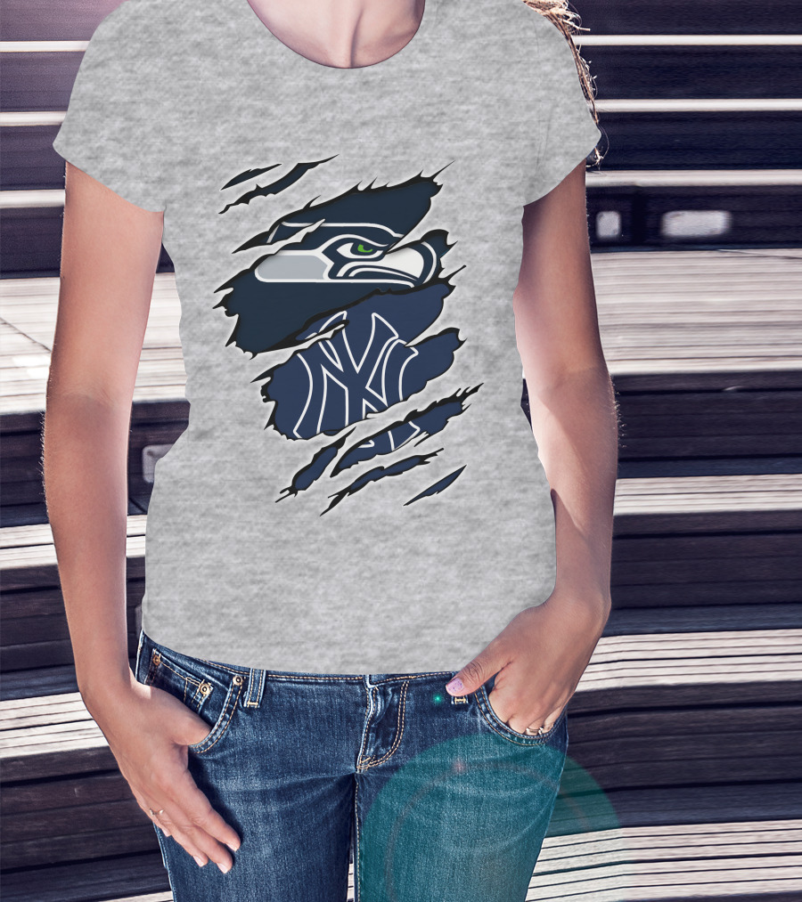 Seahawks Yankees Logo Crossover Claw Marks T-Shirt