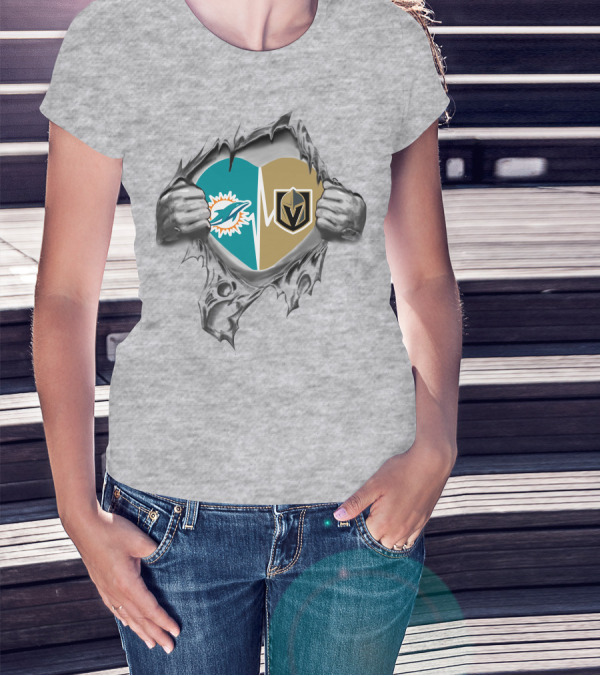 Golden Knights And Dolphins Heartbeat Inside Me T-Shirt
