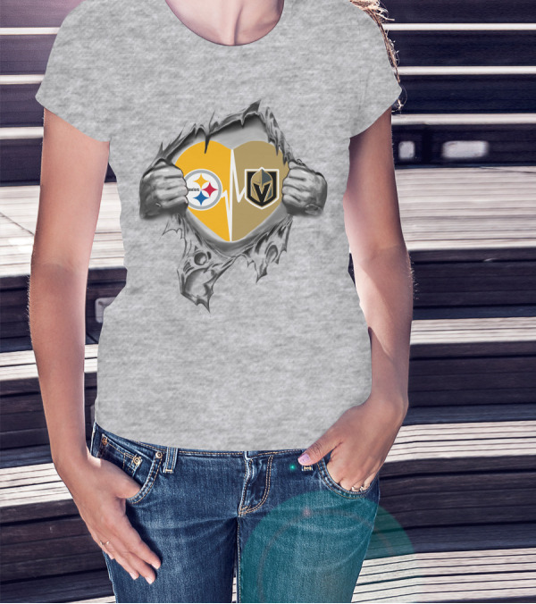 Golden Knights Steelers Heartbeat Logo Tear T-Shirt
