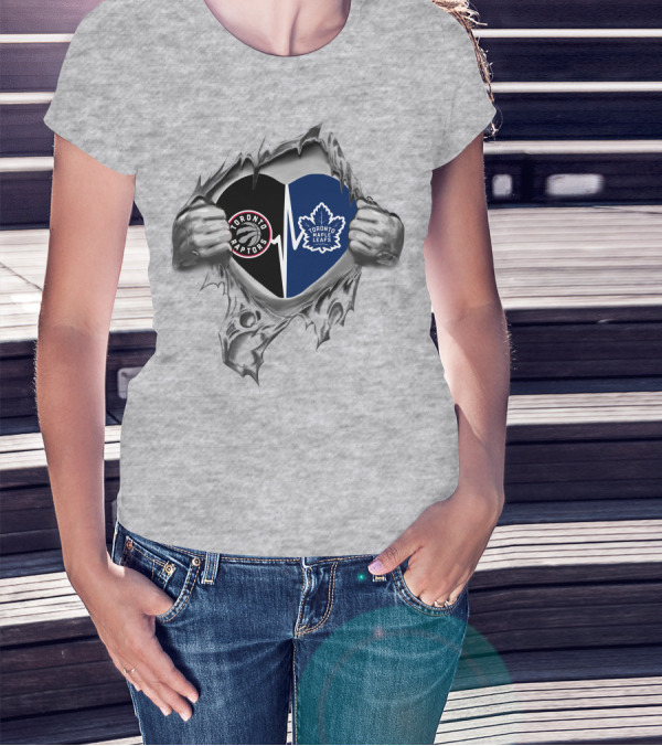 Toronto Raptors Maple Leafs Heart Torn T-Shirt