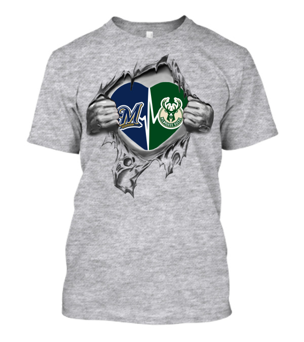 Milwaukee Brewers Milwaukee Bucks Heart T-Shirt