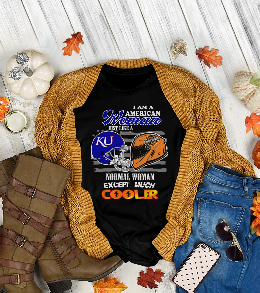 I Am A Cool American Woman Ku Helmet Harley Davidson Motorcycles T-Shirt