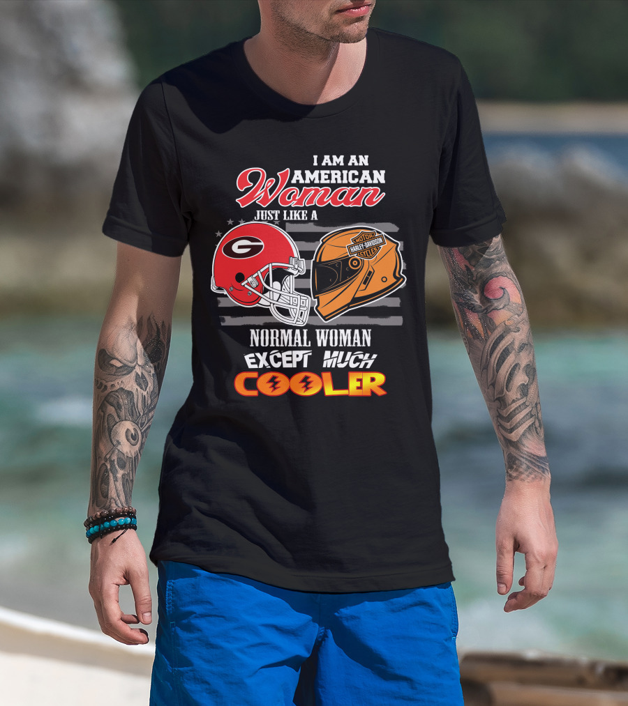 Georgia Bulldogs Harley Davidson American Woman Cooler Helmet T-Shirt
