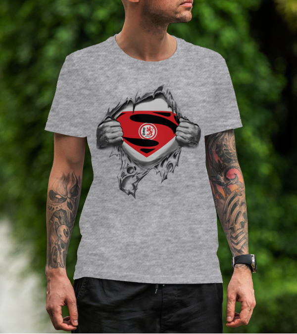 Düsseldorfer EG Superman Logo With Red Shield And DEG Emblem T-Shirt