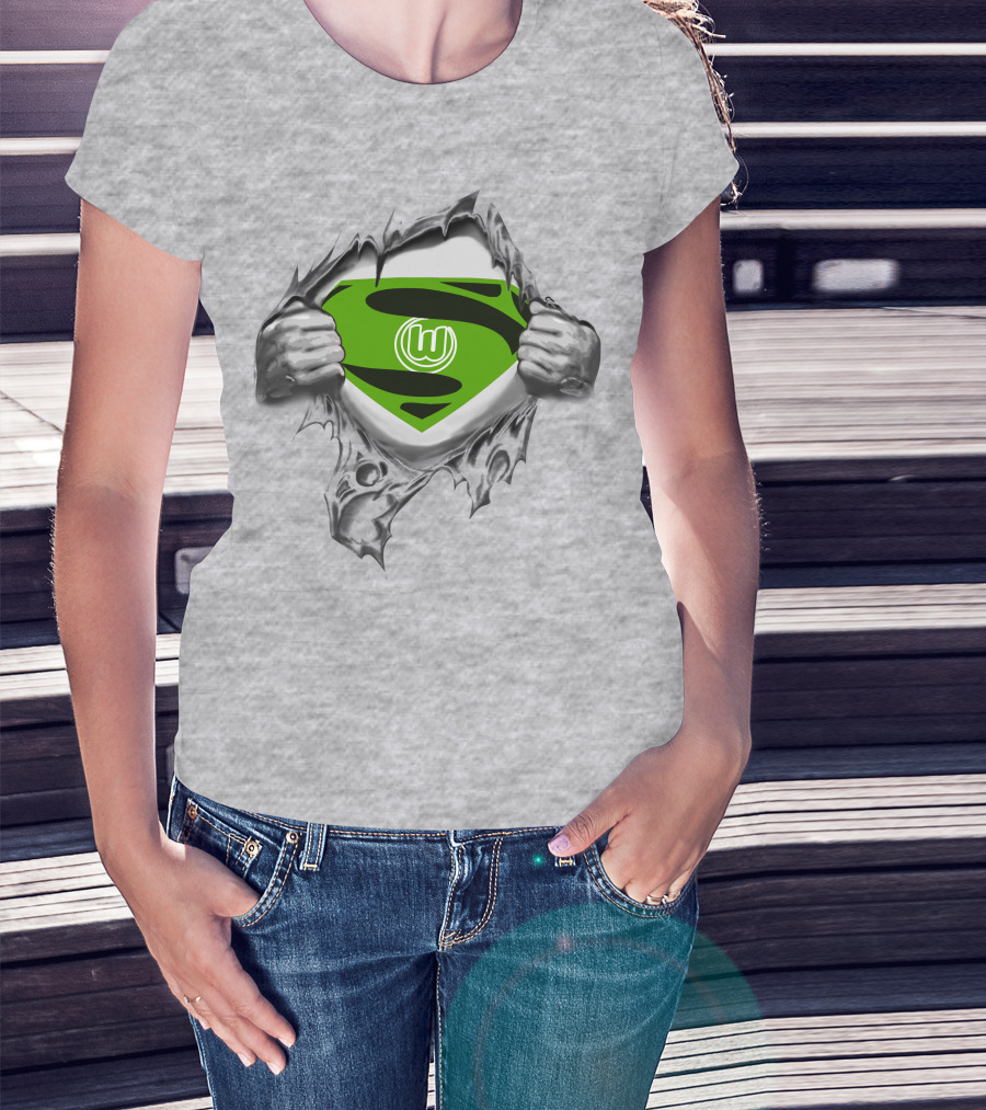 DFL VfL Wolfsburg Superman Shield Logo Rip T-Shirt