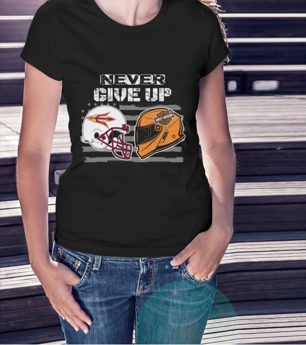 Never Give Up Asu Sun Devils Harley Davidson Helmet T-Shirt