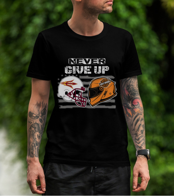 Never Give Up Asu Sun Devils Harley Davidson Helmet T-Shirt