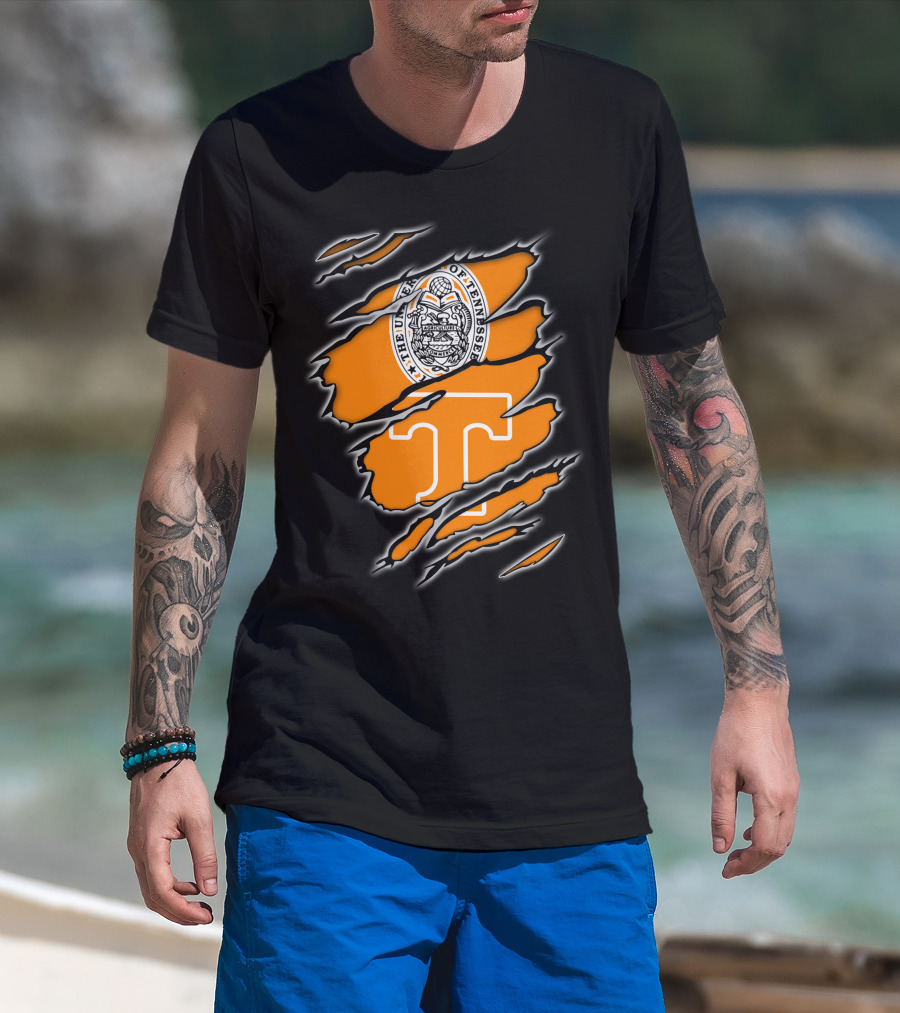 NCAA Tennessee Volunteers University Of Tennessee Seal And T Logo Orange Claw Marks T-Shirt