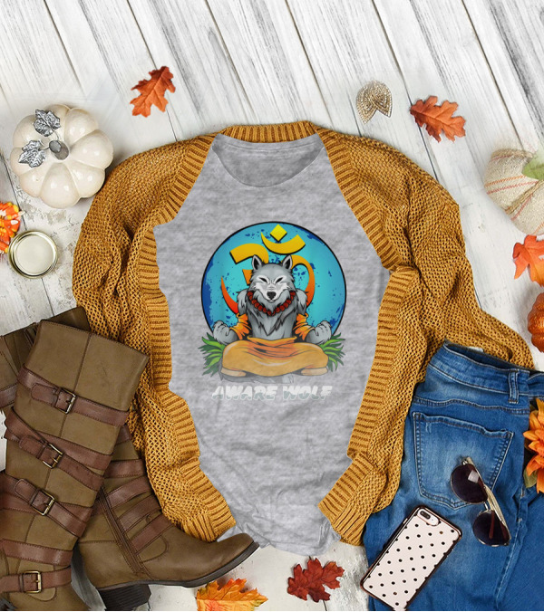 Aware Wolf Meditation Om Symbol Wolf T-Shirt