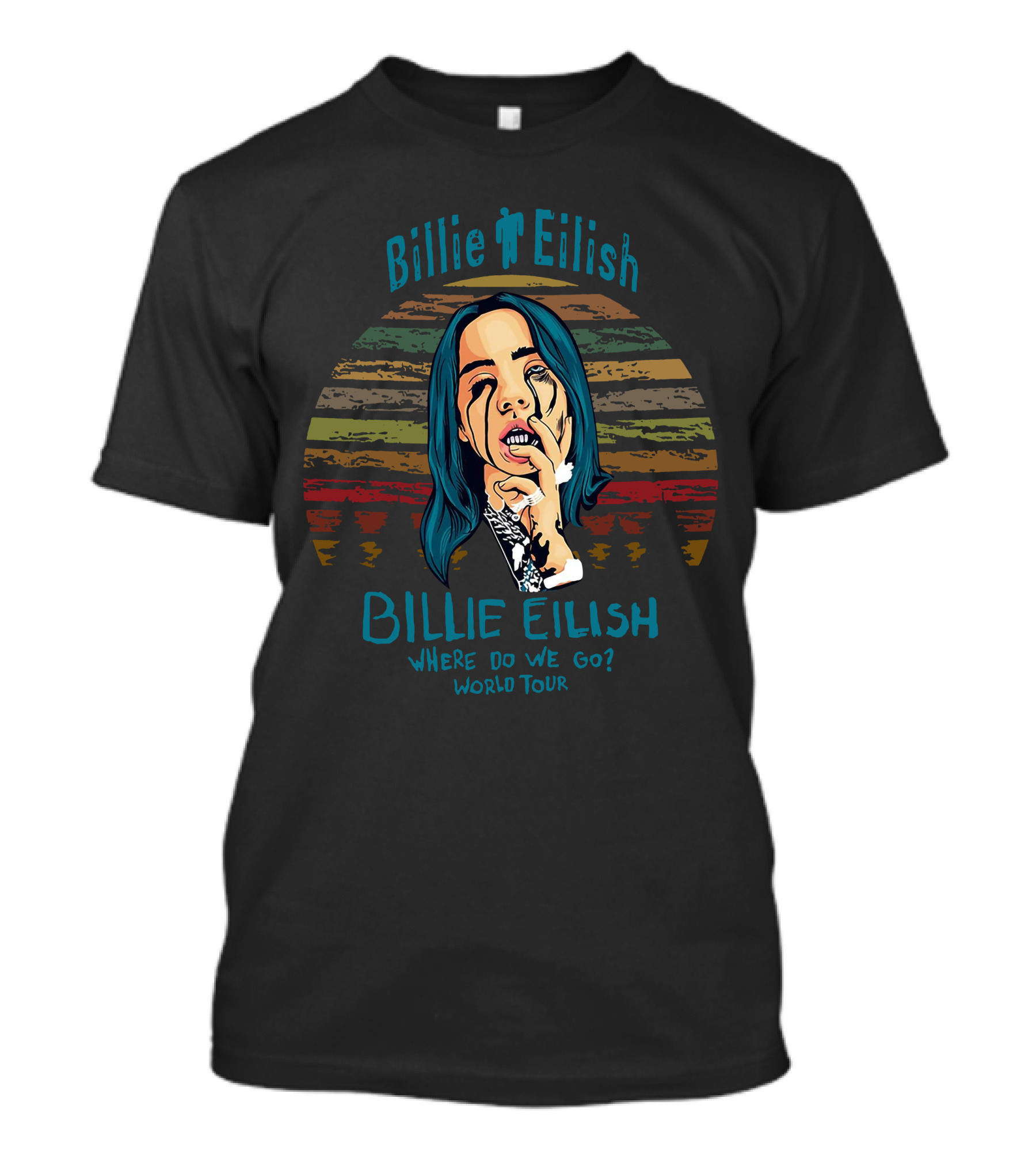 Billie Eilish Where Do We Go World Tour Vintage Style Portrait With Stripes T-Shirt