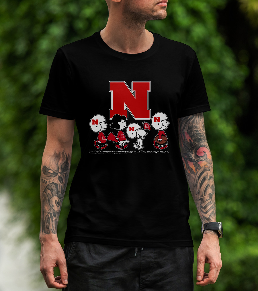Peanuts Nebraska Cornhuskers Football Marching With Snoopy And Friends T-Shirt