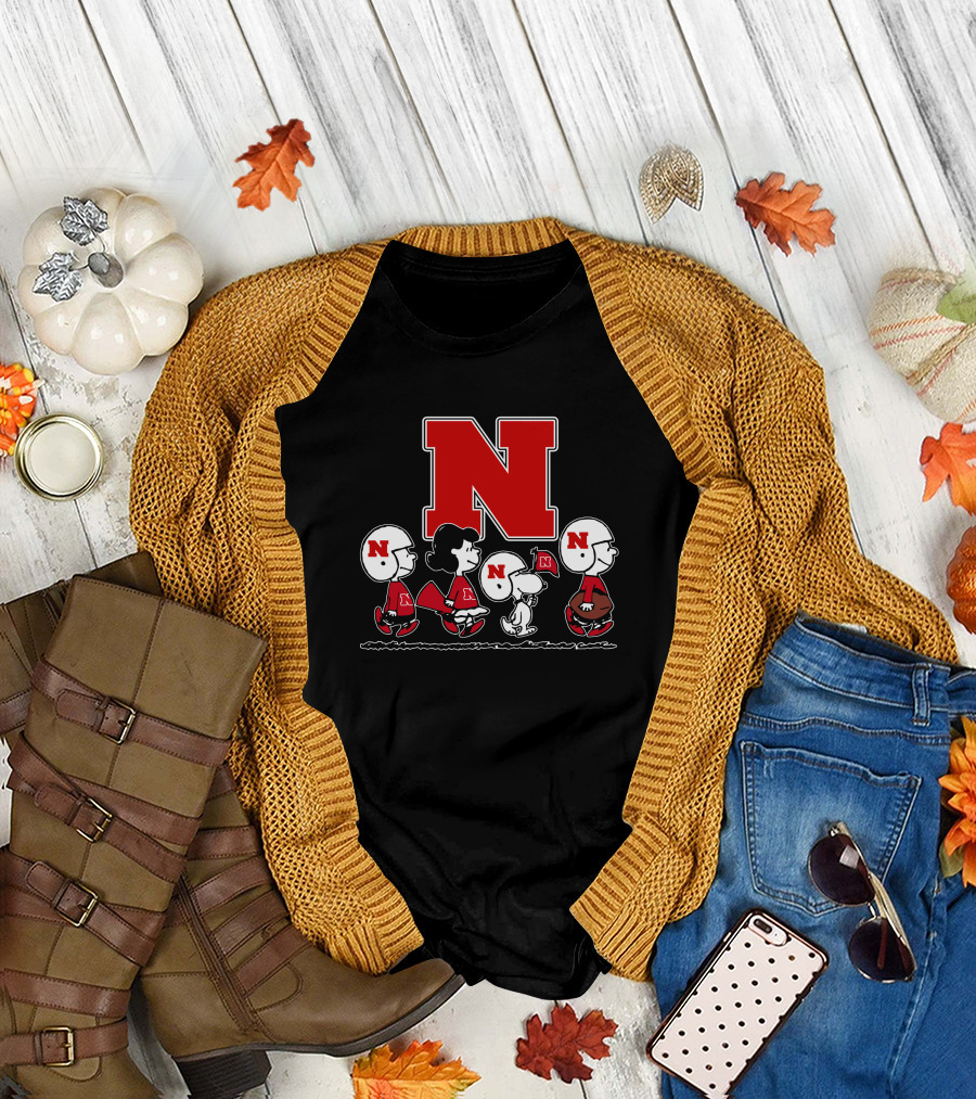 Peanuts Nebraska Cornhuskers Football Marching With Snoopy And Friends T-Shirt