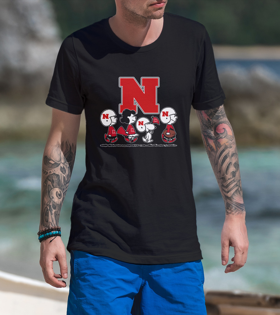 Peanuts Nebraska Cornhuskers Football Marching With Snoopy And Friends T-Shirt