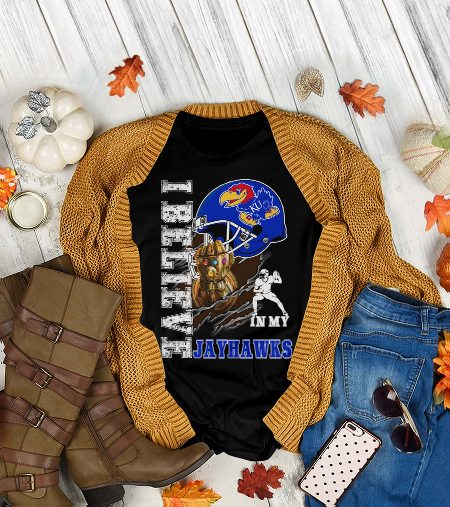 I Believe in My Jayhawks KU Fan Helmet Football Infinity Gauntlet T-Shirt