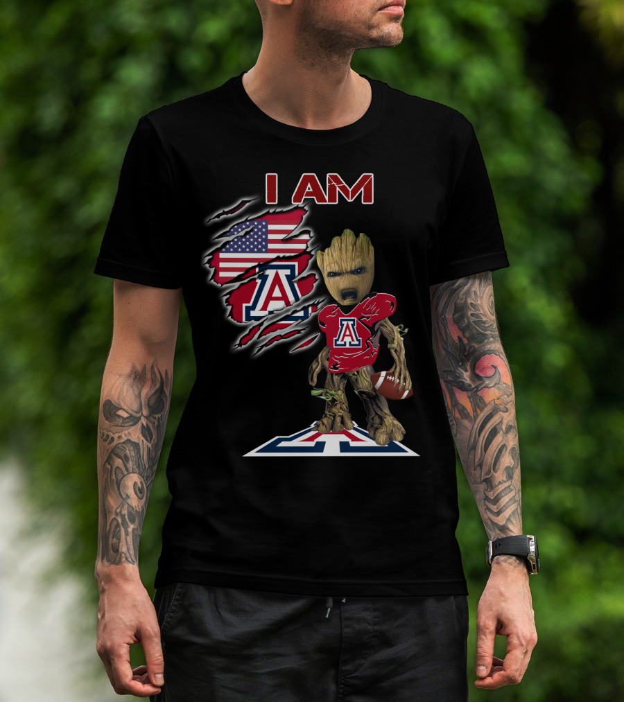 I Am Arizona Baby Groot University Of Arizona Wildcats Football Fan T-Shirt