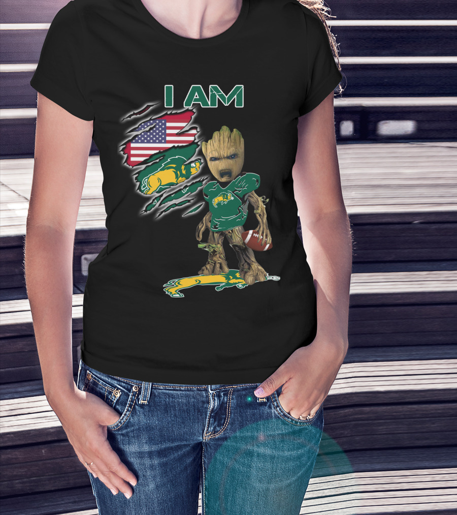 I Am Bison Baby Groot American Flag Football T-Shirt