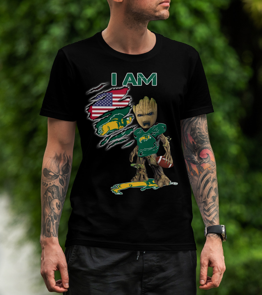 I Am Bison Baby Groot American Flag Football T-Shirt